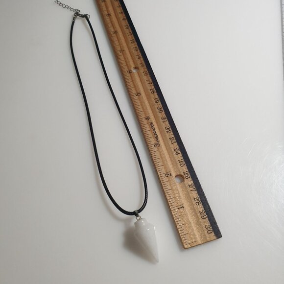 White Stone Pendant Pendulum Necklace On Black Cord Stylish Simple Design Spirit - Picture 5 of 6